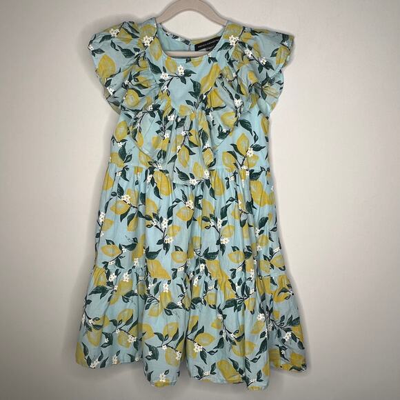 French Connection Lemon Print Ruffle Tiered Dress Girls M 10/12 - Picture 2 of 7